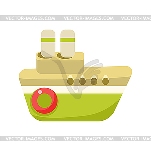 Toy Green Steamer Boat With Two Chimneys, Object - vector clipart