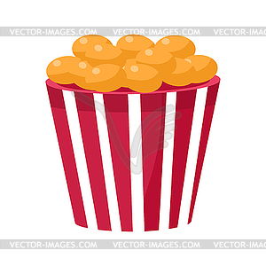 Crispy Fried Snack In Stripy Bucket, Cinema And - vector image