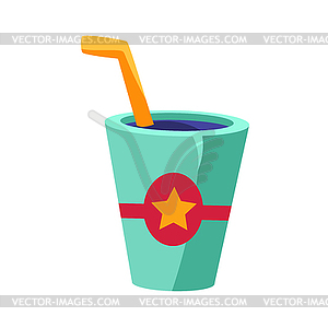 Soft Drink In Glass With Straw, Cinema And Movie - vector EPS clipart