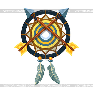 Dreamcatcher Charm With Crossed Arrows, Native - stock vector clipart