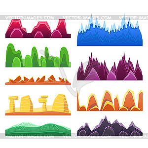 2D Rock And Mountain Profile Elements Set In - vector clip art