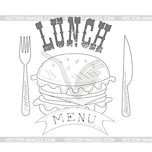 Cafe Lunch Menu Promo Sign In Sketch Style With - vector clipart