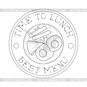 Round Frame Cafe Lunch Menu Promo Sign In Sketch - vector image