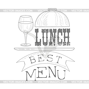 Best Cafe Lunch Menu Promo Sign In Sketch Style Wit - vector clip art