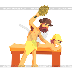 Attendant Hitting Guy Laying On Bench With Bunch - vector clipart