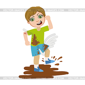 Boy Jumping In Dirt, Part Of Bad Kids Behavior And - vector clip art