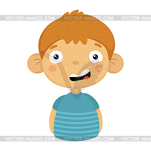 Doubtful Smiling Cute Small Boy With Big Ears In - stock vector clipart