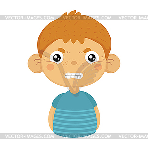 Angry Cute Small Boy With Big Ears In Blue - vector clip art