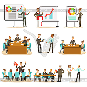 Managers And Office Workers On Business Training - vector clipart