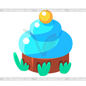 Chocolate Cupcake With Blue Icing, Fairy Tale - vector clip art