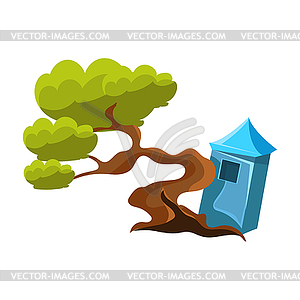 Green Tree And Stupa, Bonsai Miniature Traditional - royalty-free vector clipart