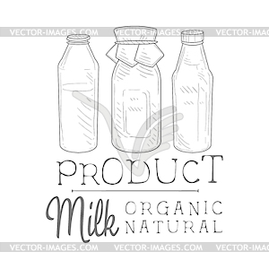 Natural Fresh Milk Product Promo Sign In Sketch - vector clipart