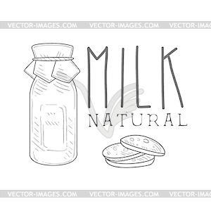 Natural Fresh Milk Product Promo Sign In Sketch - vector clipart