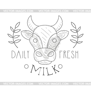 Fresh Milk Product Promo Sign In Sketch Style With - vector image