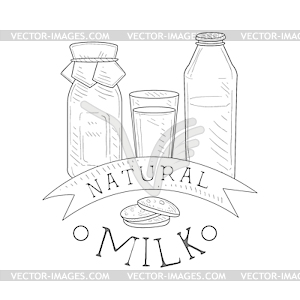 Natural Fresh Milk Product Promo Sign In Sketch - royalty-free vector image