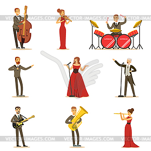 Adult Musicians And Singers Performing Musical - vector clip art