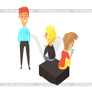 Open Space Office And Three Guys Chatting, Young - vector clipart