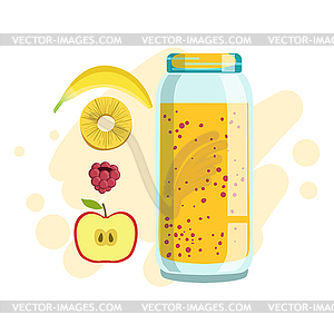 Banana, Pineapple And Raspberry Smoothie, - vector EPS clipart