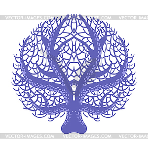 Blue Symmetrical Fan Coral, Tropical Reef Marine - vector image