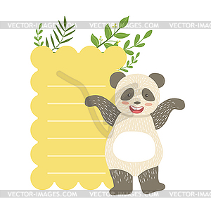 Panda With Lined Paper And Plants Sticker, - vector image