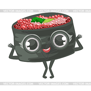 Sushi With Red Fish Eggs Cute Anime Humanized - vector image
