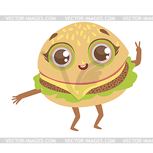 Burger Sandwich Cute Anime Humanized Cartoon Food - vector image