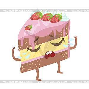 Slice Of Layered Strawberry Cake Cute Anime - vector image