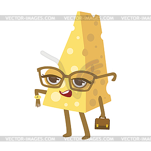 Piece Of Cheese With Watch, Glasses And Suitcase - color vector clipart