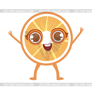 Orange Slice Cute Anime Humanized Cartoon Food - vector clip art