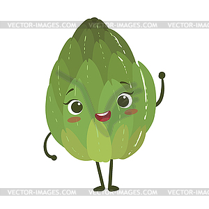 Artichoke Cute Anime Humanized Smiling Cartoon - vector clipart