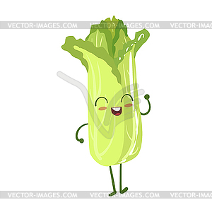 Green Salad Cute Anime Humanized Smiling Cartoon - vector clip art