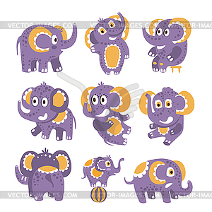 Stylized Elephant With Polka-Dotted Pattern Set Of - vector image