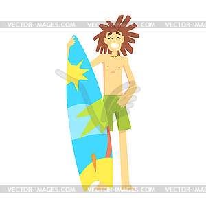 Surfer Standing With Surf Board, Part Of Teenagers - vector clip art