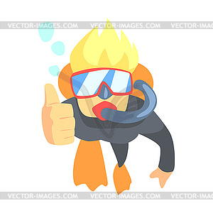 Scuba Diver Swimming Underwater with Diving Gear, - royalty-free vector clipart