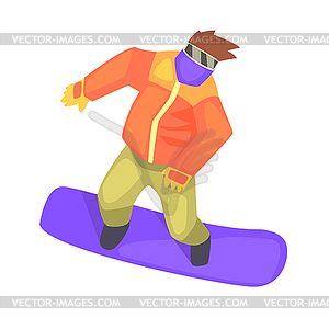 Guy On Snowboard, Part Of Teenagers Practicing - vector image