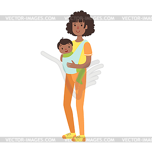 Young Mother With Baby Son In Sling, of Happy Lovin - vector image