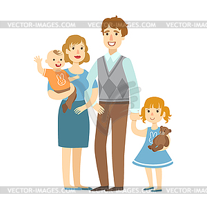 Father, Mother, Baby Boy And Little Daughter,, of - vector clipart