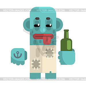 Drunk Alcoholic With Blue Skin Holding Wine - vector clipart