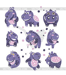 Stylized Hippo With Polka-Dotted Pattern Set Of - vector EPS clipart