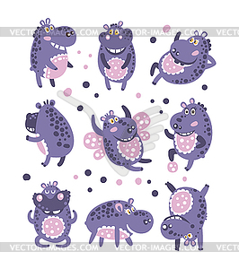 Stylized Hippo With Polka-Dotted Pattern - vector clipart