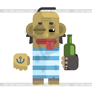 Drunk Alcoholic With Shiner And Bottle - vector clip art