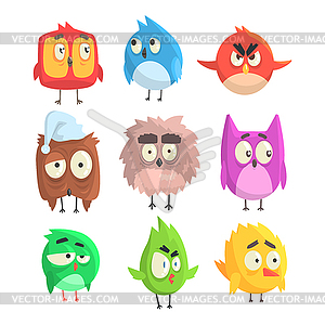 Kleine Nette Vogel Kuken Set Von Comic Figuren I Vektor Bild
