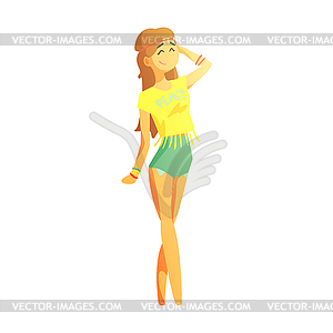 Girl In Hippy Top And Jewelry For Summer Fe, Young - color vector clipart