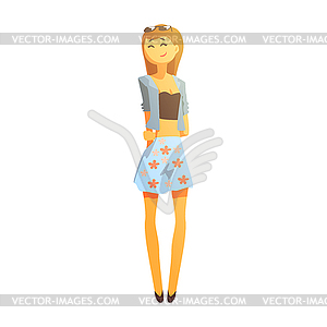 Girl In Crop Top And Mini Skirt, Young Person Stree - vector image