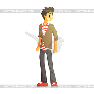 Guy In Polo T-Shirt, Cardingan And Trainers, Young - vector clipart