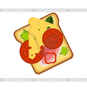 Toast With Cheese, Ham And Vegetables, Street Fast - vector image