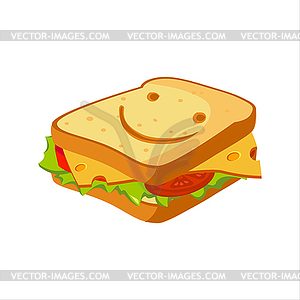 Sandwich With Cheese, Tomato And Salad, Street - vector clipart / vector image