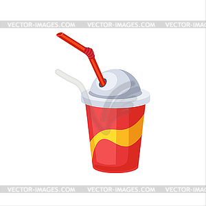 Sweet Soda Drink In Paper Cup With Straw, Street - vector image