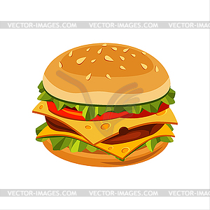 Double Cheeseburger Sandwich, Street Fast Food - vector image