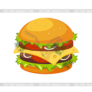 Double Steak Burger With Cheese, Street Fast Food - vector image